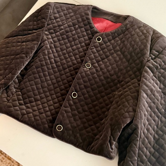 Vintage ALFRED SUNG Brown Velvet Quilted Cropped Blazer Jacket Coat - Picture 3 of 7